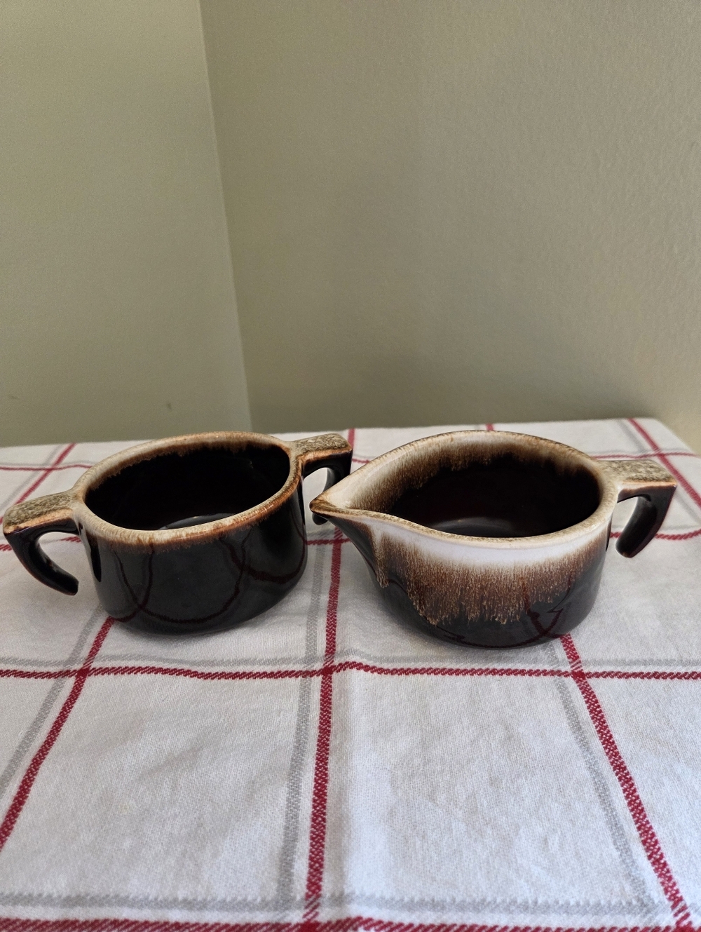 Vintage Pfaltzgraff Gourmet #24 Creamer & OPEN #22 Sugar Set Brown Drip Glaze